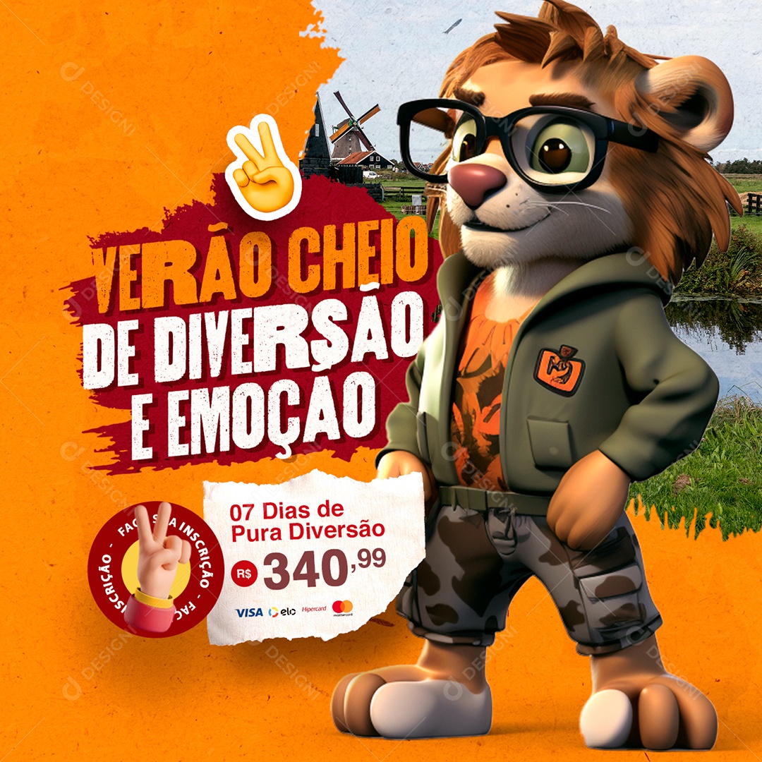 Férias Verão Cheio de Diversão e Emoção Faça sua Inscrição Social Media PSD Editável