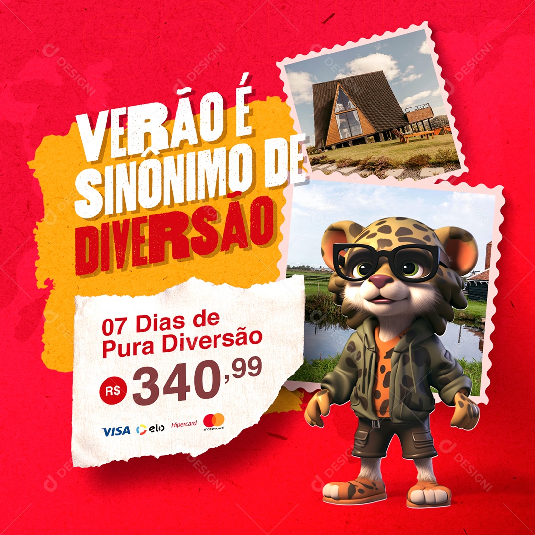 Férias Verão é Sinônimo de Diversão Dias de Pura Diversão Social Media PSD Editável