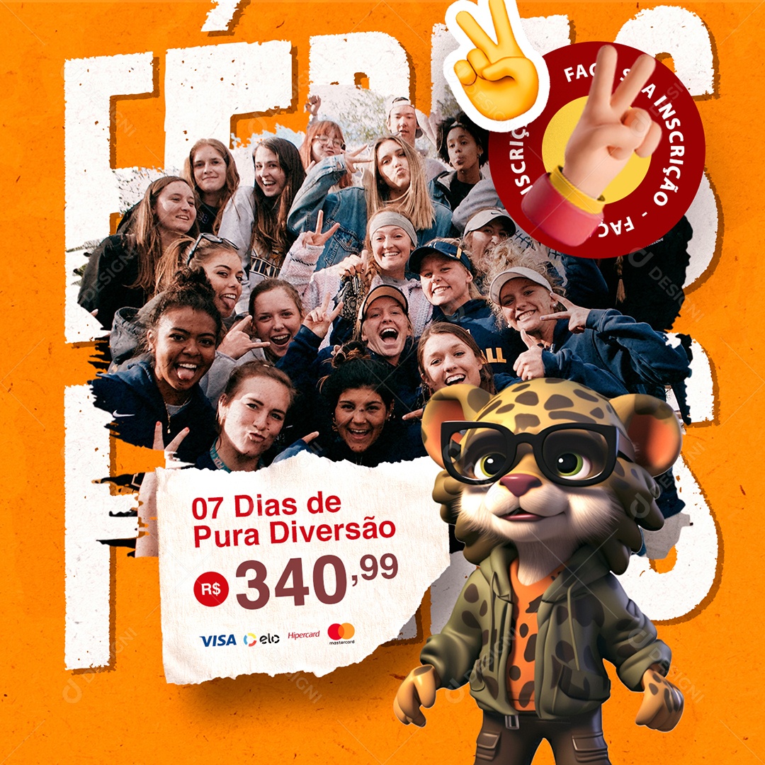 Férias Dias de Pura Diversão Faça sua Inscrição Social Media PSD Editável