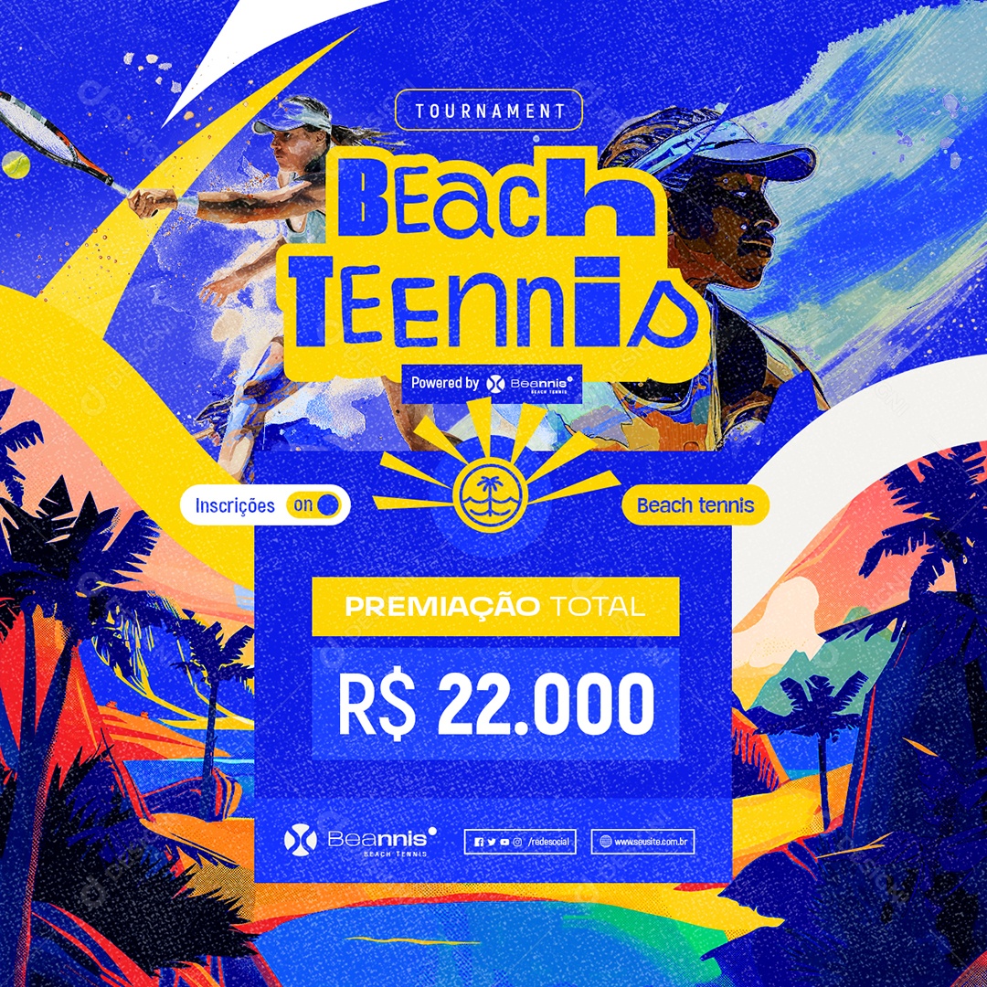Beach Tennis Torneio Inscrições On Premiação Total Social Media PSD Editável