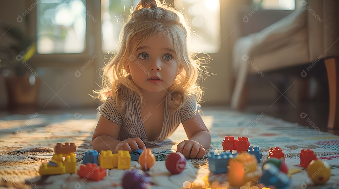 Uma mãe e uma criança brincando juntas com brinquedos no chão da sala de estar