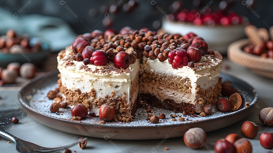 Lindo bolo de noz sobre fundo isolado