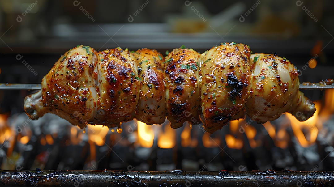 Delicioso frango grelhado sobre uma churrasqueira