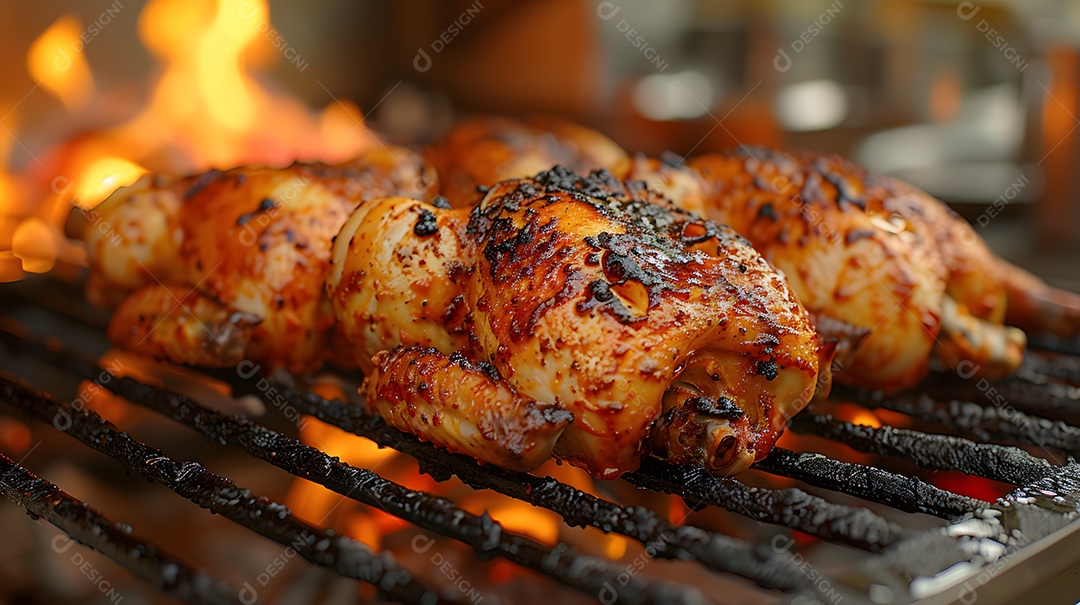 Delicioso frango grelhado sobre uma churrasqueira
