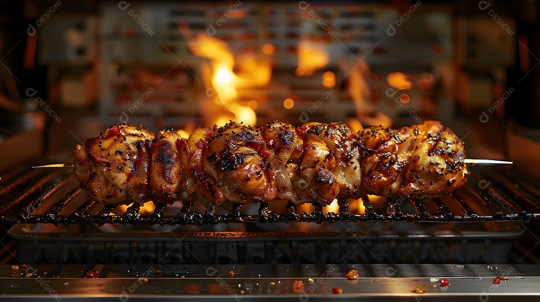 Delicioso frango grelhado sobre uma churrasqueira