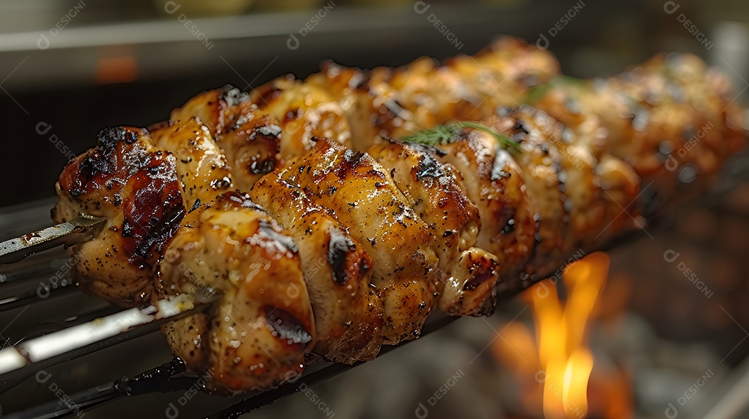 Delicioso frango grelhado sobre uma churrasqueira