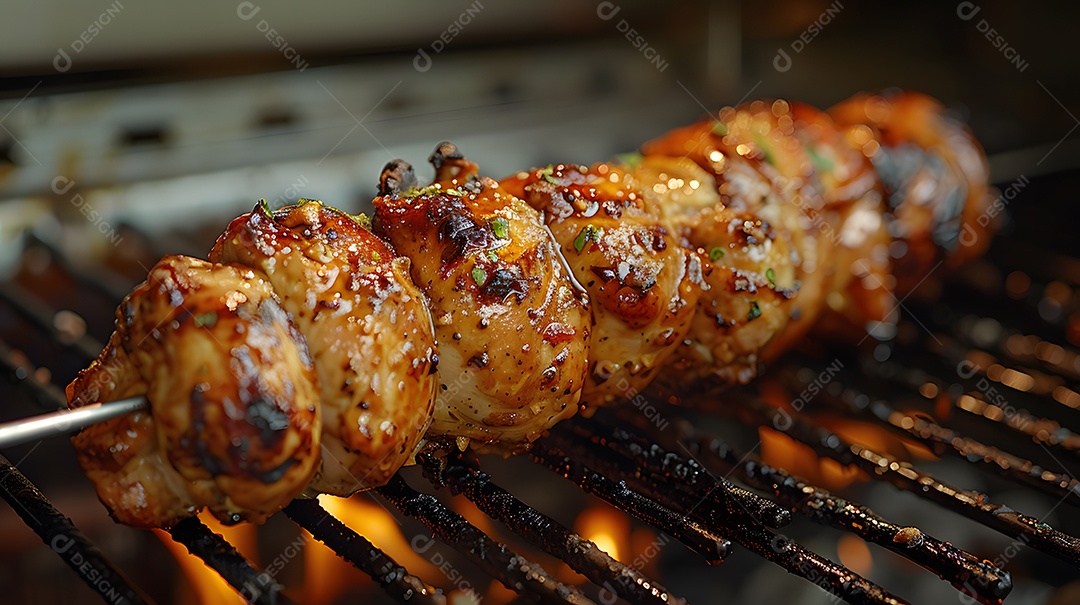 Delicioso frango grelhado sobre uma churrasqueira