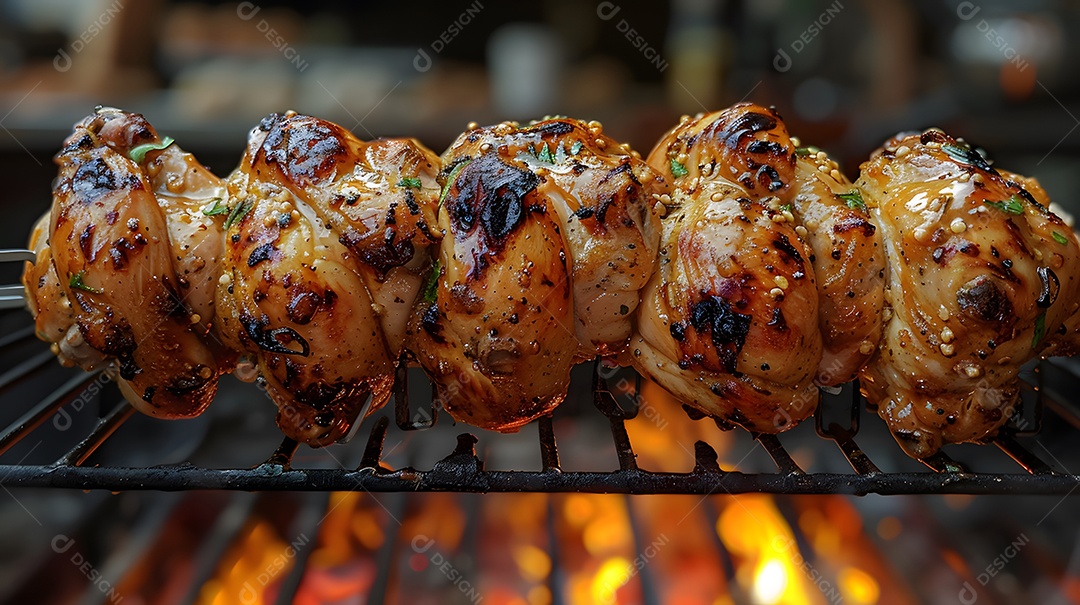 Delicioso frango grelhado sobre uma churrasqueira