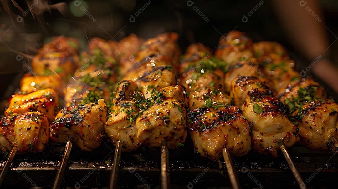 Delicioso frango grelhado sobre uma churrasqueira
