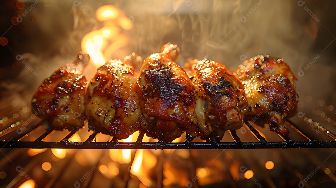 Delicioso frango grelhado sobre uma churrasqueira