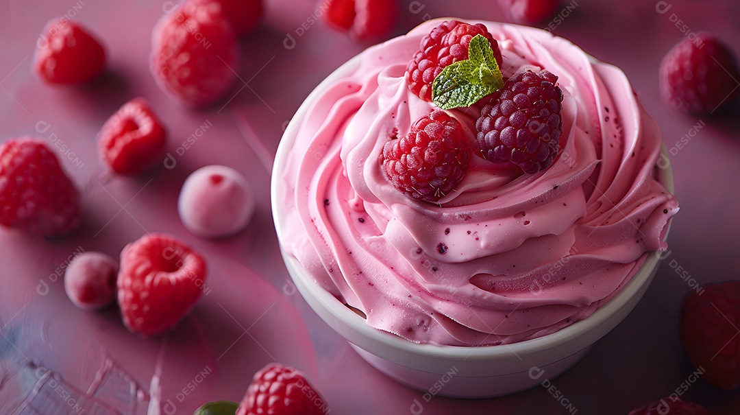Delicioso mousse de frutas vermelhas sobre fundo isolado
