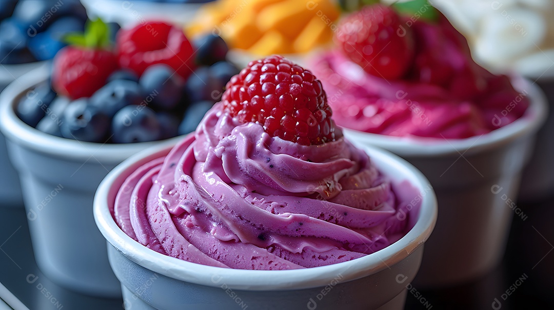 Delicioso mousse de frutas vermelhas sobre fundo isolado