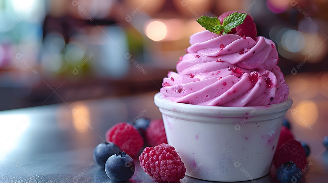 Delicioso mousse de frutas vermelhas sobre fundo isolado