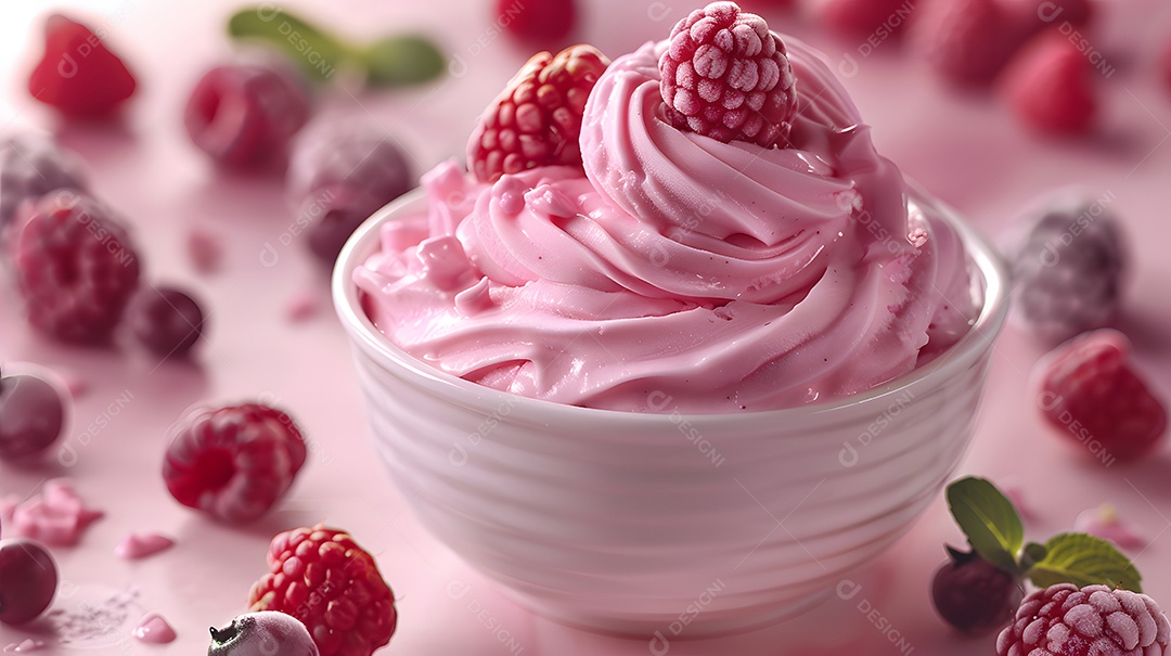 Delicioso mousse de frutas vermelhas sobre fundo isolado