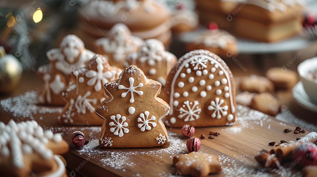 Biscoitos natalinos sobre fundo isolado