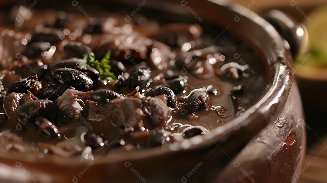 Deliciosa feijoada sobre uma mesa de madeira