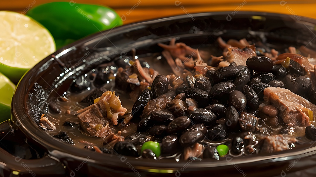 Deliciosa feijoada sobre uma mesa de madeira