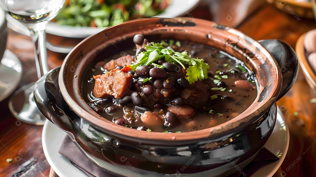 Deliciosa feijoada sobre uma mesa de madeira