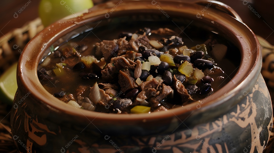 Deliciosa feijoada sobre uma mesa de madeira