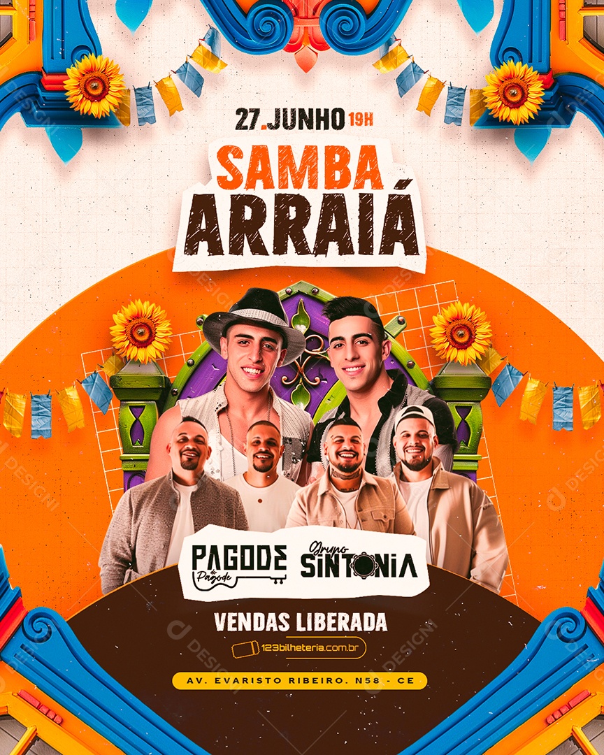 Flyer Samba Arraiá Pagode do Pagode Grupo Sintonia Social Media PSD Editável