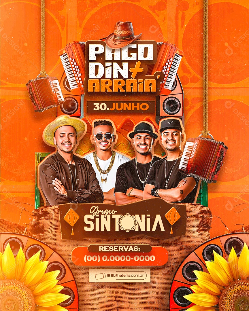 Flyer Pagodin Arraia Grupo Sintonia Reservas Social Media PSD Editável