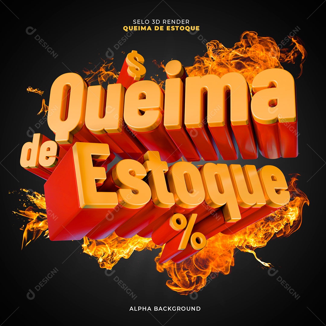 Queima de Estoque Selo 3D Vermelho para Composição PSD
