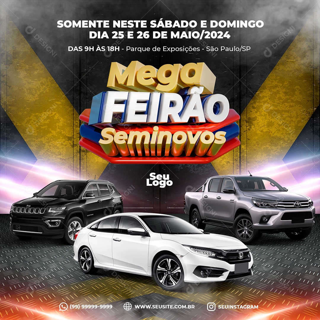 Mega Feirão Seminovos Somente Neste Sábado e Domingo Dia 25 e 26 de Maio Social Media PSD Editável