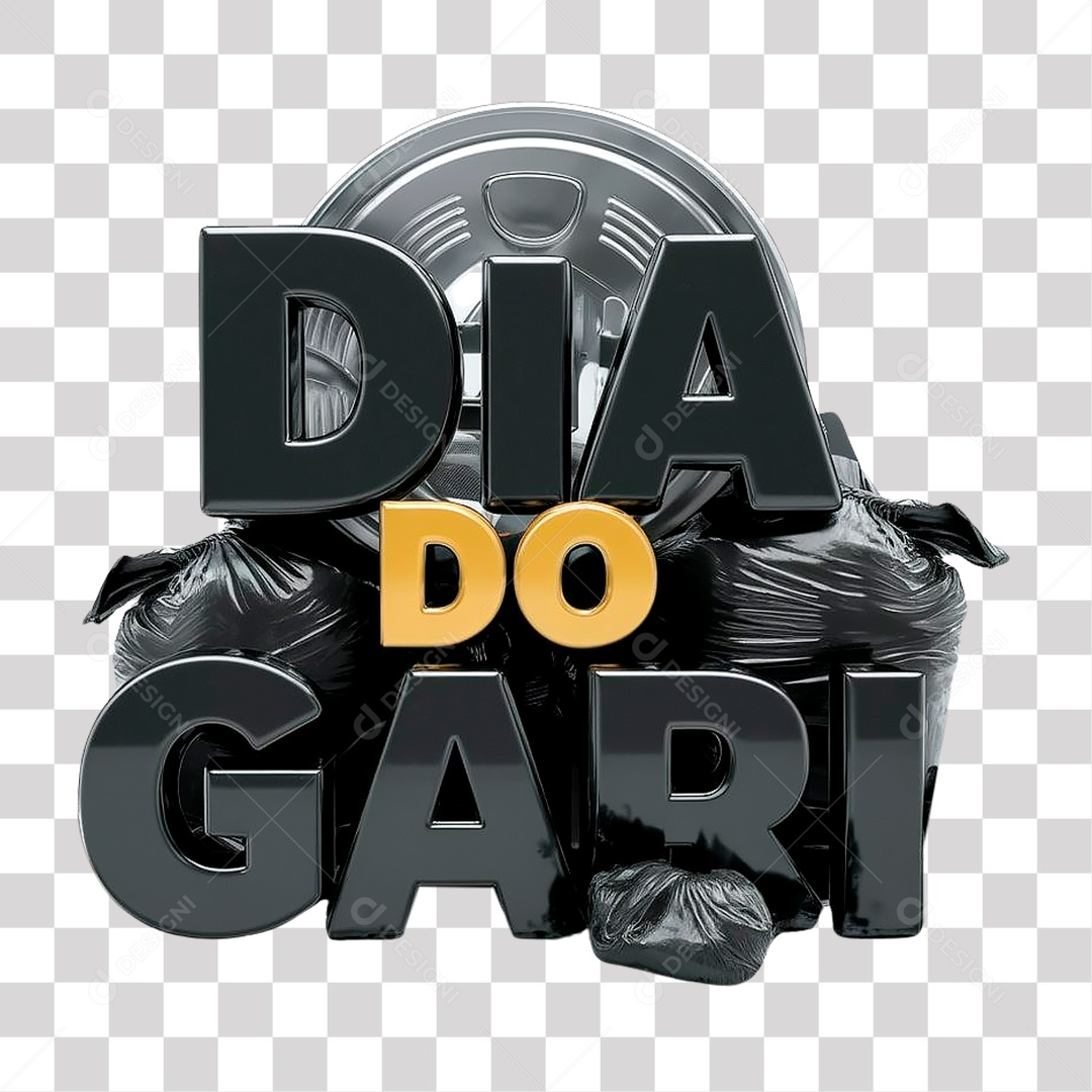 Dia do Gari Selo 3D Preto e Amarelo para Composição PNG Transparente