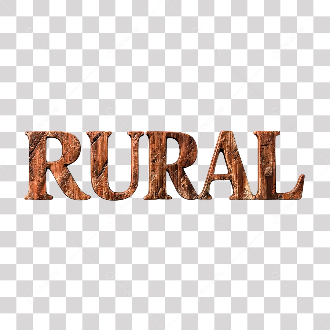 Texto 3D Rural para Composição PNG Transparente