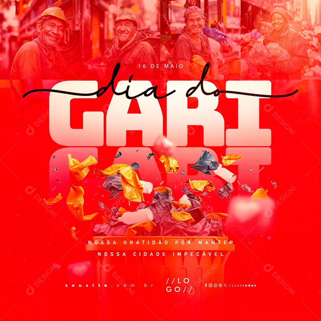 Dia Do Gari 16 de Maio Nossa Gratidão por Manter Nossa Cidade Impecável Social Media PSD Editável
