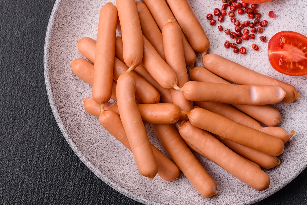 Deliciosa salsicha vegetariana fresca ou salsicha feita de proteína vegetal tofu ou leguminosas seitan, trigo magro com sal e especiarias em fundo de textura