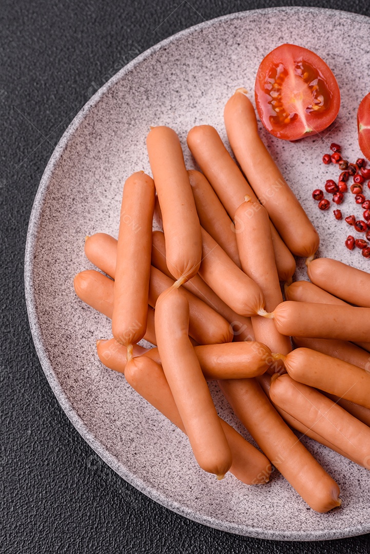 Deliciosa salsicha vegetariana fresca ou salsicha feita de proteína vegetal tofu ou leguminosas seitan, trigo magro com sal e especiarias em fundo de textura