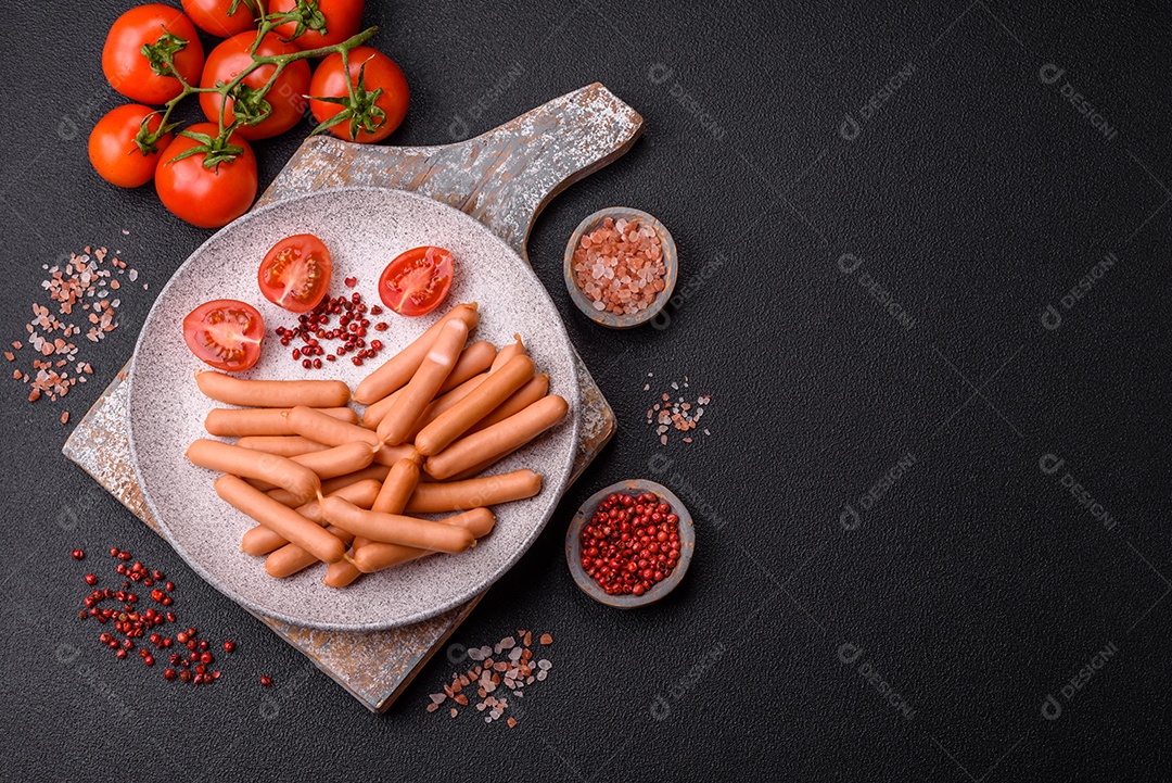 Deliciosa salsicha vegetariana fresca ou salsicha feita de proteína vegetal tofu ou leguminosas seitan, trigo magro com sal e especiarias em fundo de textura