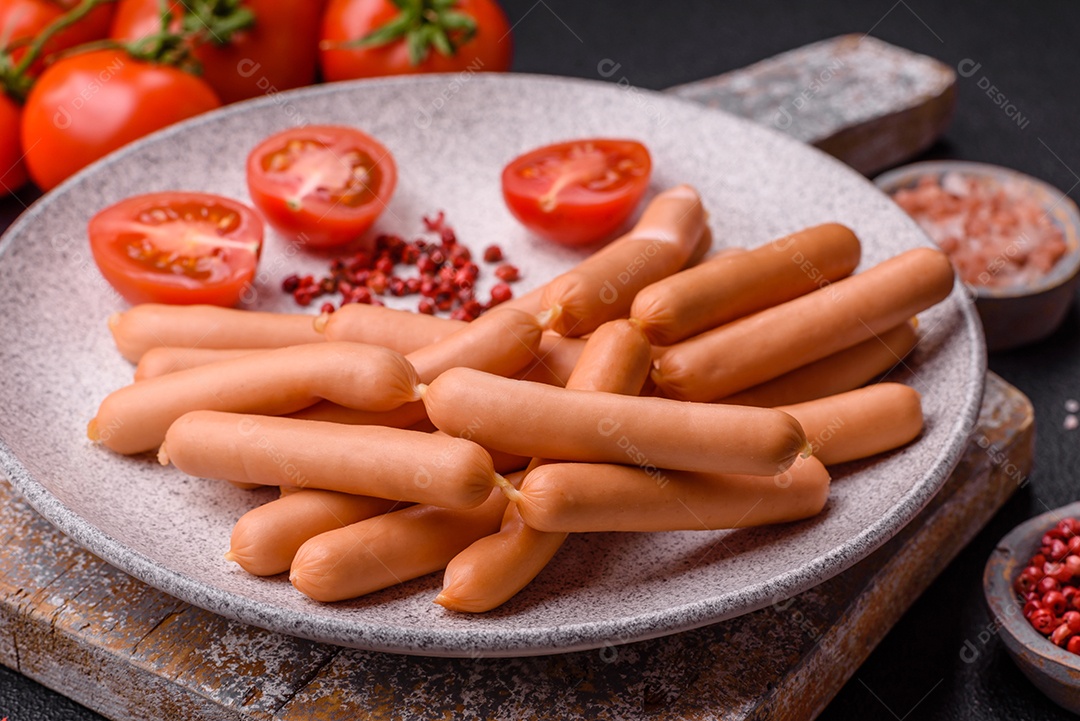 Deliciosa salsicha vegetariana fresca ou salsicha feita de proteína vegetal tofu ou leguminosas seitan, trigo magro com sal e especiarias em fundo de textura