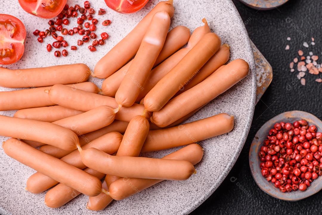 Deliciosa salsicha vegetariana fresca ou salsicha feita de proteína vegetal tofu ou leguminosas seitan, trigo magro com sal e especiarias em fundo de textura