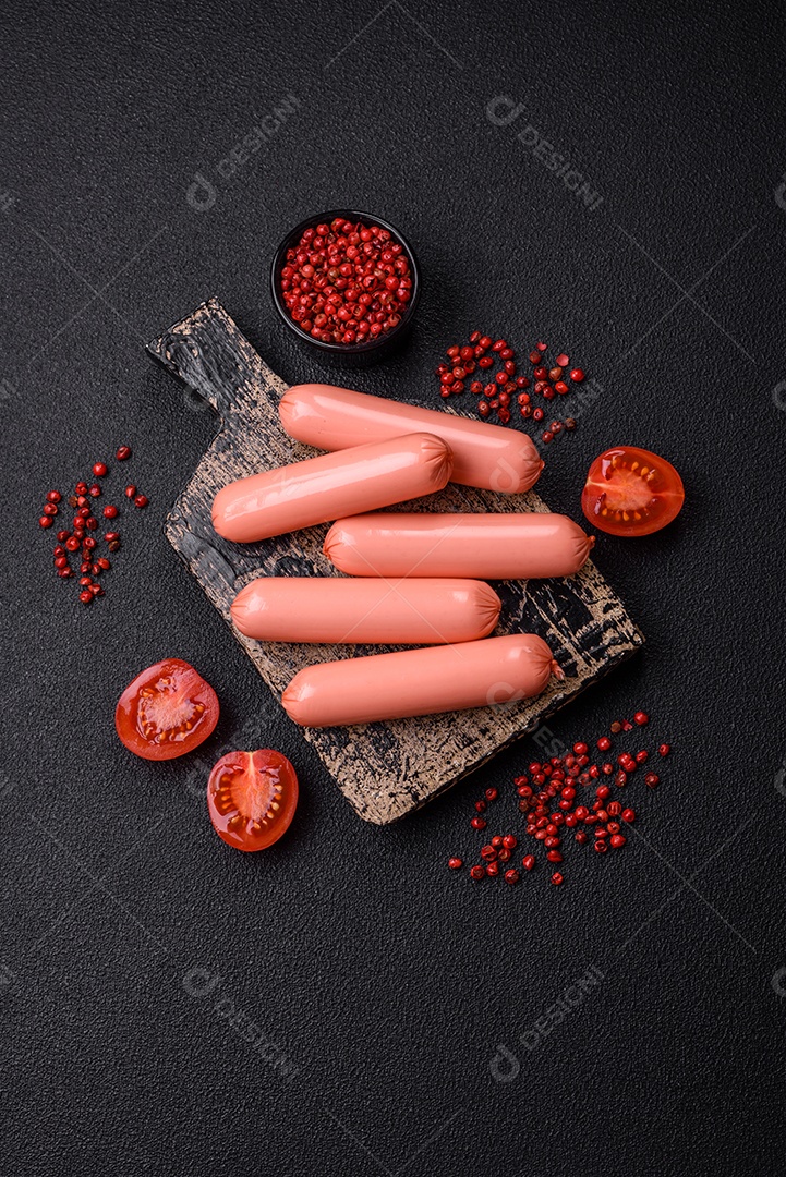 Deliciosa salsicha vegetariana fresca ou salsicha feita de proteína vegetal tofu ou leguminosas seitan, trigo magro com sal e especiarias em fundo de textura