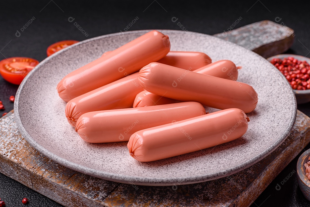 Deliciosa salsicha vegetariana fresca ou salsicha feita de proteína vegetal tofu ou leguminosas seitan, trigo magro com sal e especiarias em fundo de textura