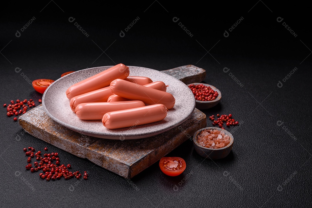 Deliciosa salsicha vegetariana fresca ou salsicha feita de proteína vegetal tofu ou leguminosas seitan, trigo magro com sal e especiarias em fundo de textura