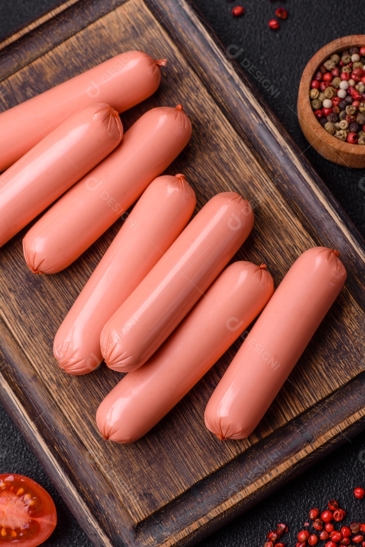 Deliciosa salsicha vegetariana fresca ou salsicha feita de proteína vegetal tofu ou leguminosas seitan, trigo magro com sal e especiarias em fundo de textura