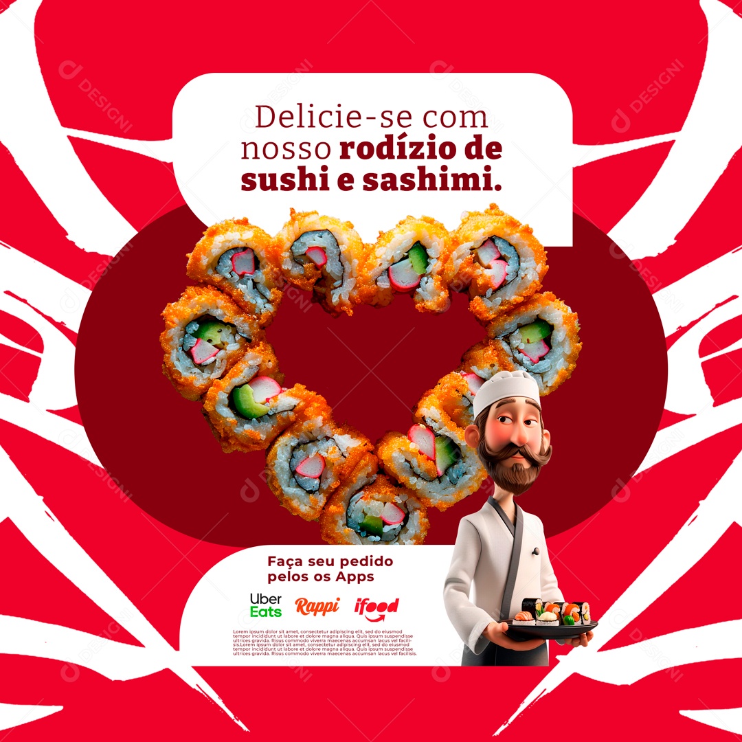 Delicie-se com nosso Rodízio de Sushi e Sashimi Social Media PSD Editável