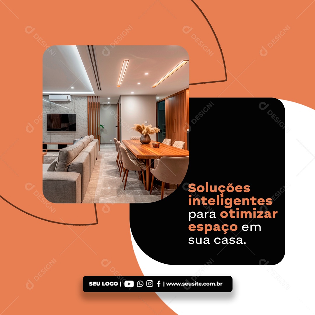 Soluções Inteligentes para Otimizar Espaço em sua Casa Social Media PSD Editável