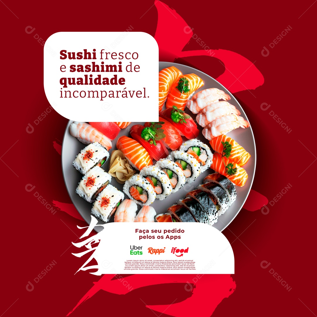 Sushi Fresco e Sashimi de Qualidade Incomparável Social Media PSD Editável