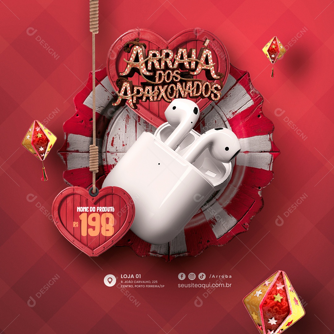 Arraiá dos Apaixonados Presentes Fone de Ouvidos Airpods Social Media PSD Editável