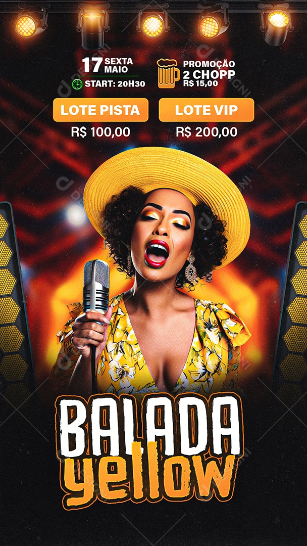 Story Flyer Balada Yellow Social Media PSD Editável
