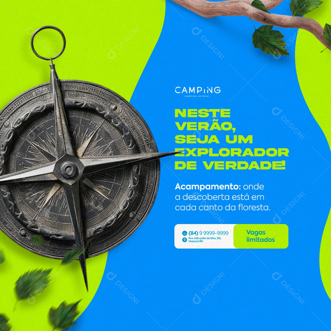 Acampamento Neste Verão Seja um Explorador de Verdade Social Media PSD Editável