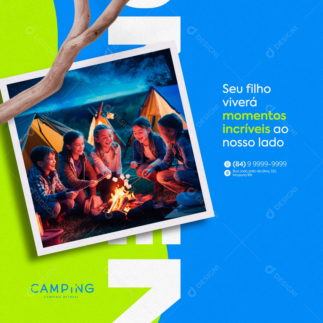 Acampamento Seu Filho Viverá Momentos Incríveis Social Media PSD Editável