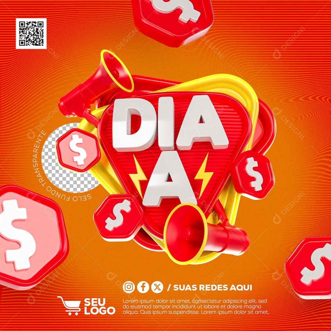 Dia A Selo 3D para Composição PSD