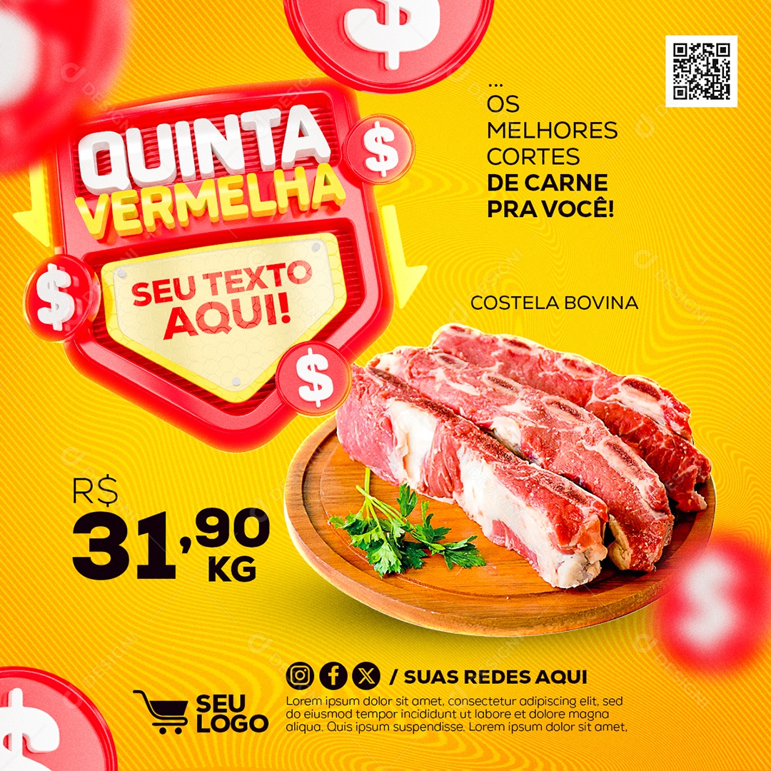 Quinta Vermelha os Melhores Cortes de Carne pra Você Social Media PSD Editável