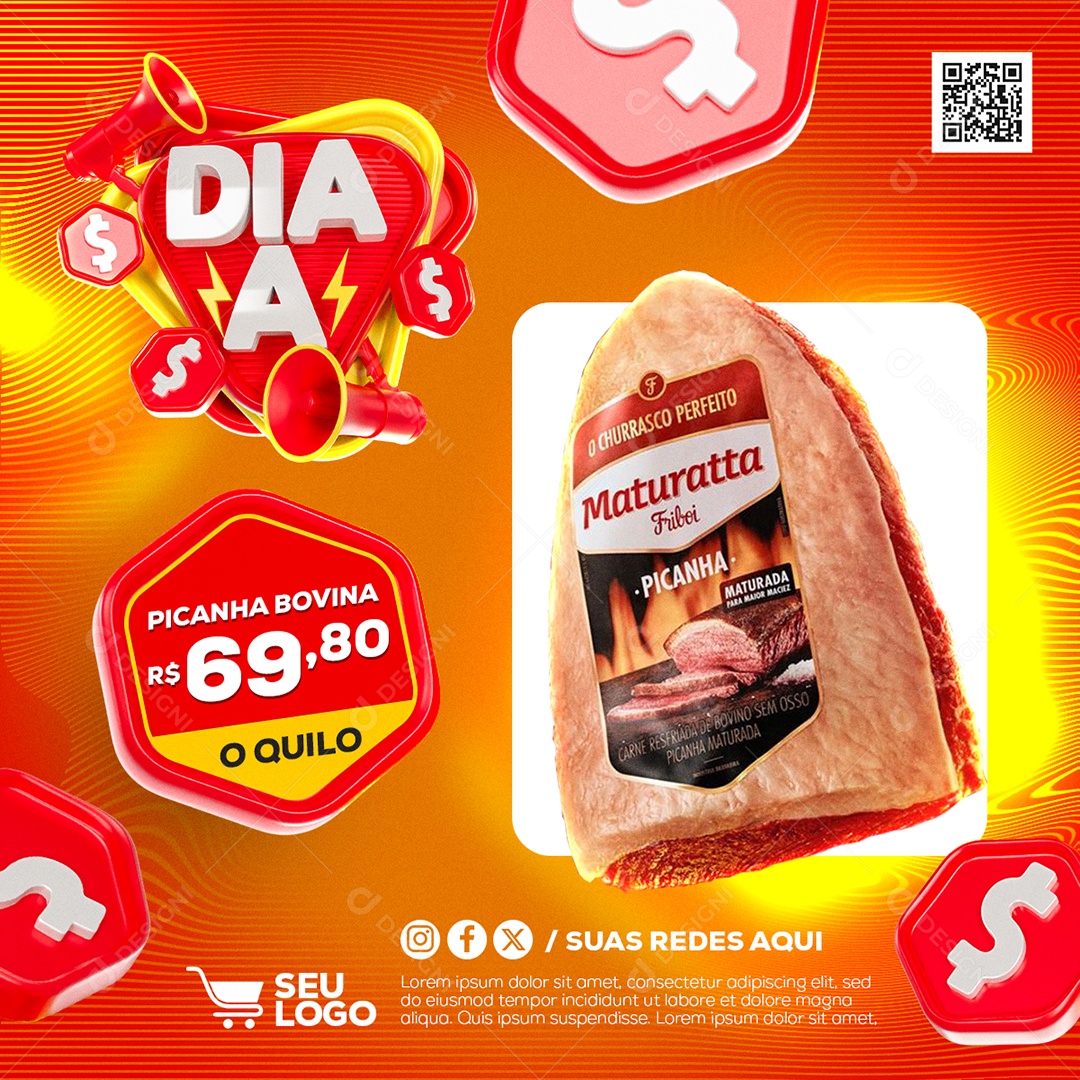 Dia A Picanha Bovina 69,80 o Quilo Social Media PSD Editável