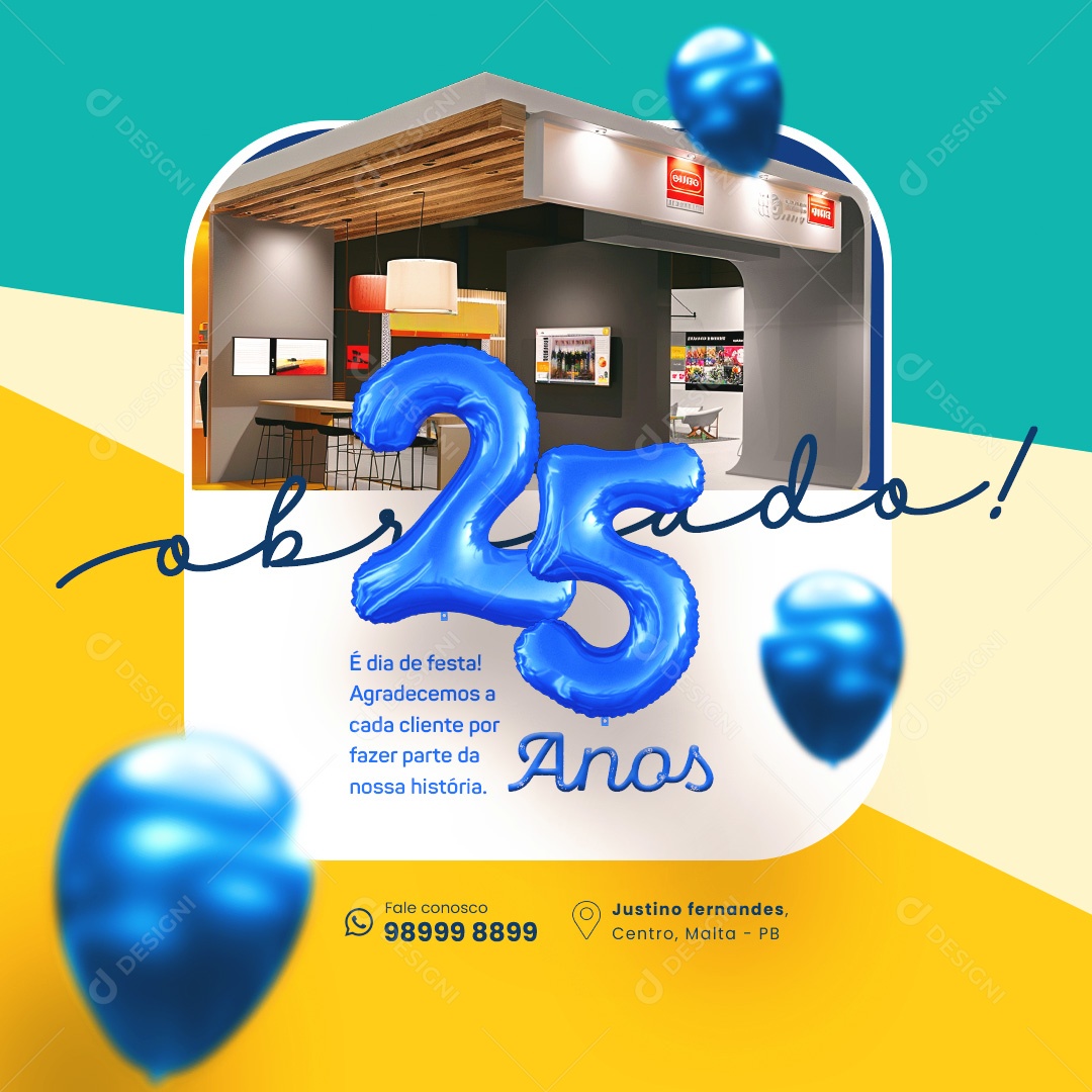 Aniversário 25 Anos é Dia de Festa Social Media PSD Editável